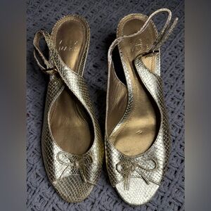 Alex Marie Gold Snakeskin Embossed Slingback Heels